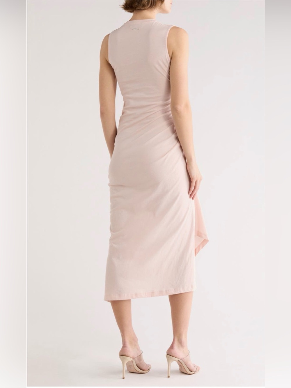 NWT AllSaints Blush Pink Ruched Asymmetrical Midi Dress Size 4 - Picture 2 of 3